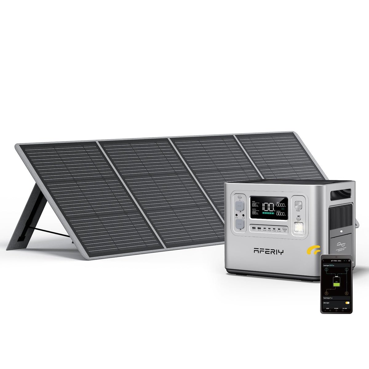 AFERIY 2400W 2048Wh Portable Power Station with 200W Solar Panel, Solar Generator Control Via App, LiFePO4 Battery Quick Charge in 1.5H, 240V AC