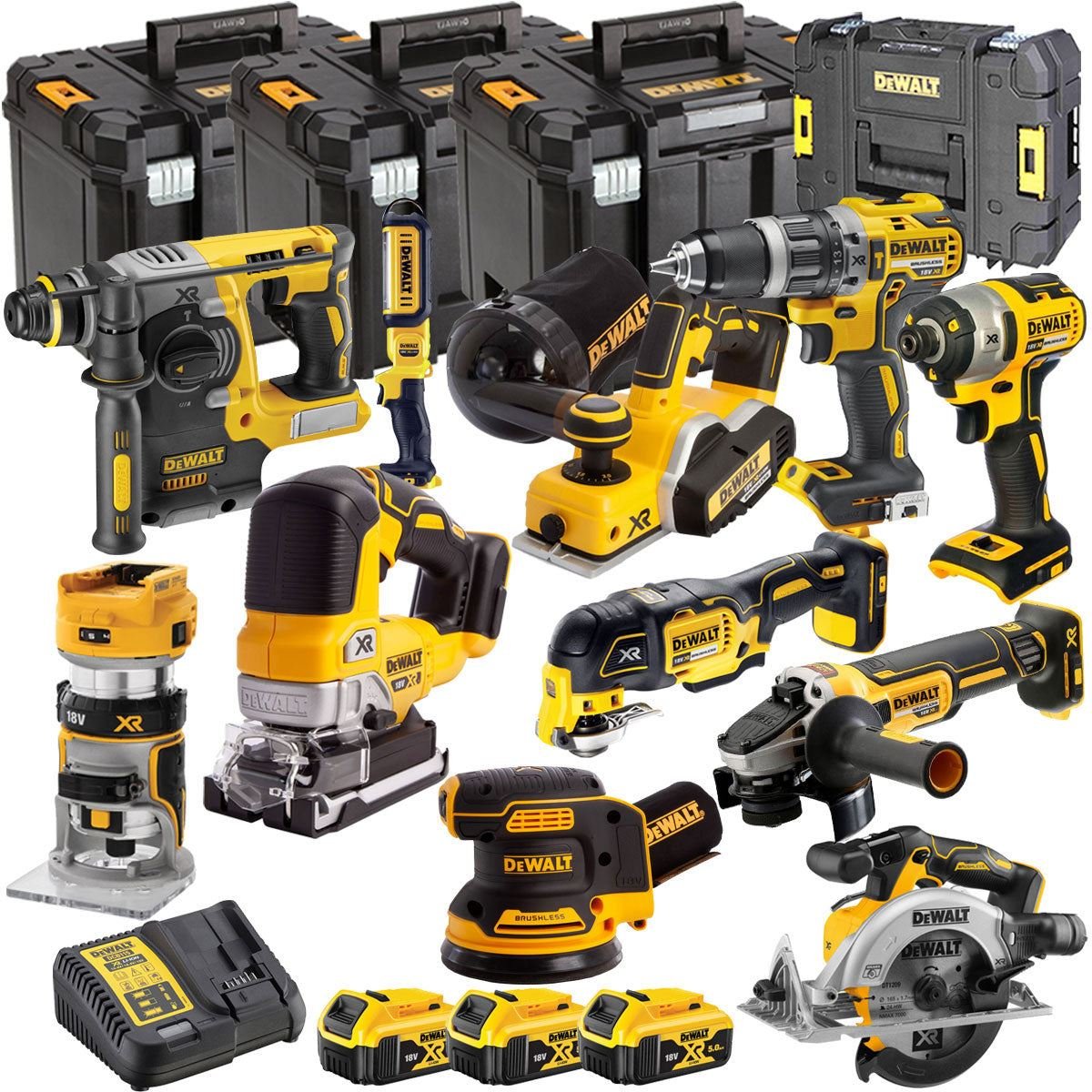DCKT4T11B3 18V Brushless 11 Piece Kit With 3 x 5.0Ah Battery Charger & TStak Tool Storage