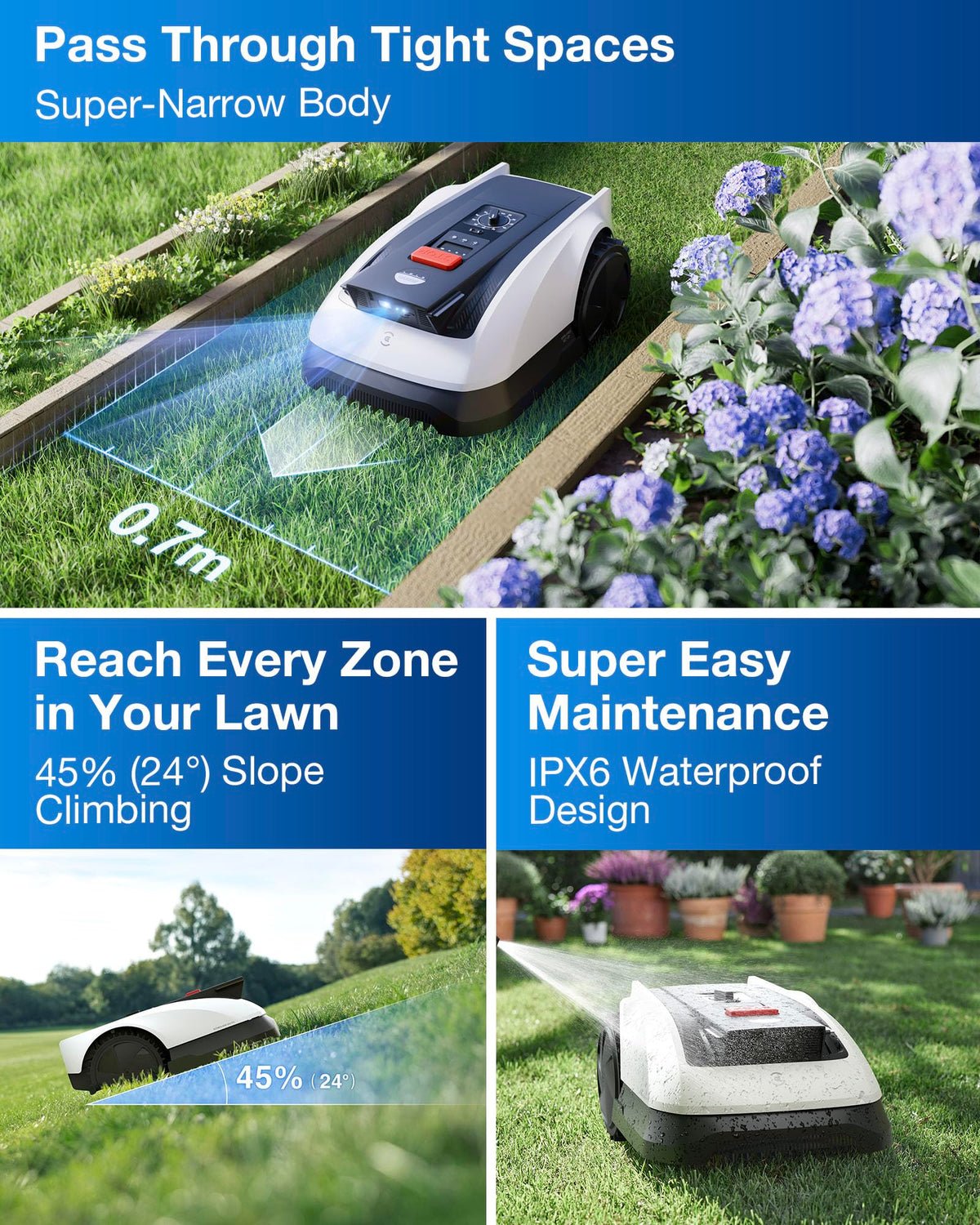 ECOVACS GOAT O800 RTK Robot Lawnmower 800m2, Wire free, Lidar-Enhanced RTK+Vision Navigation, Pass 0.7m path, Auto Mapping, Customizable Mowing, Edge