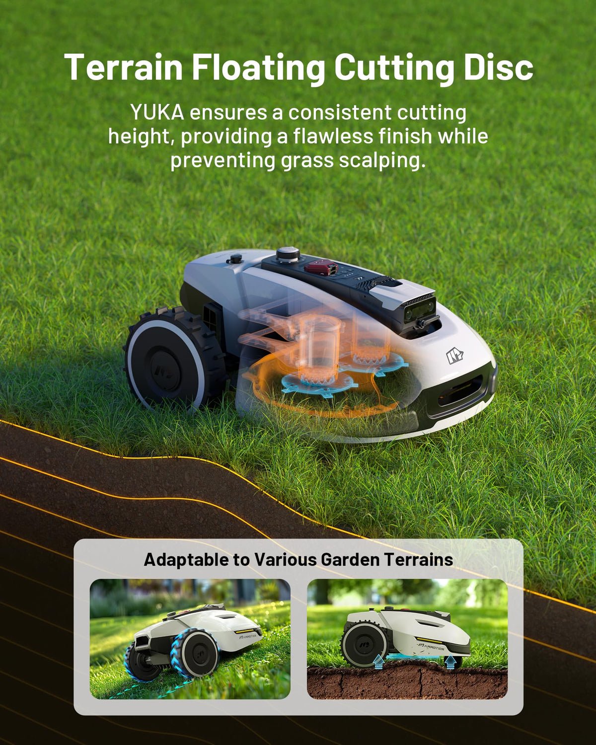 MAMMOTION YUKA 3000 Robot Lawn Mower, Perimeter Wire free,Recommended 3000 m, Max.4000 m,Equipped with Ultrasense Al vision, Handles 45% slopes