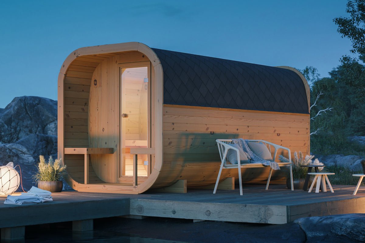 Scandinavian Designed Natural Wood Sauna Cabin With Terrace